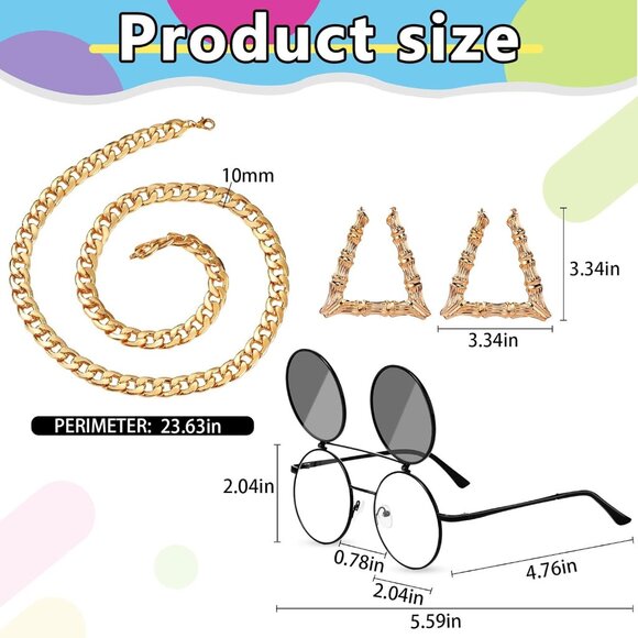 80s 90s Accessories Set Neon Fanny Pack Hat Sunglasses Gold Chain Earrings Youth - Picture 3 of 8